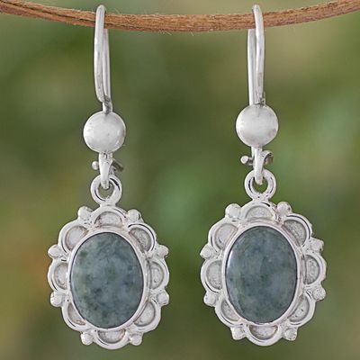 Alternate image for Jade Sterling Silver Oval Shape Dangle Earrings Guatemala Woodland Princess
