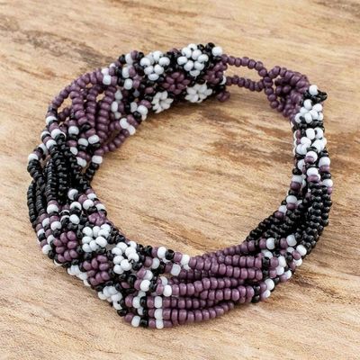 Alternate image for Hand Beaded Glass Bracelet Flower Harmony in Plum