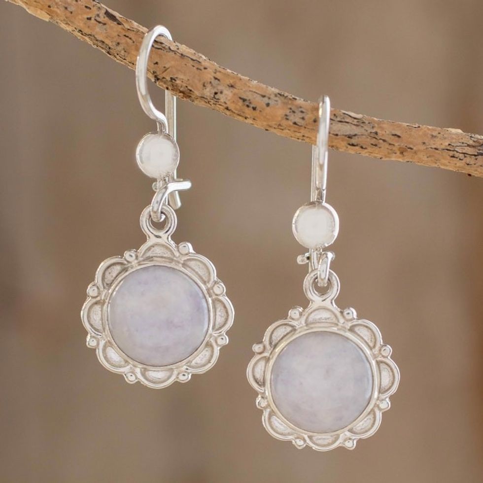 Guatemalan Hand Crafted Lilac Jade Dangle Earrings 'Lilac Dahlias'