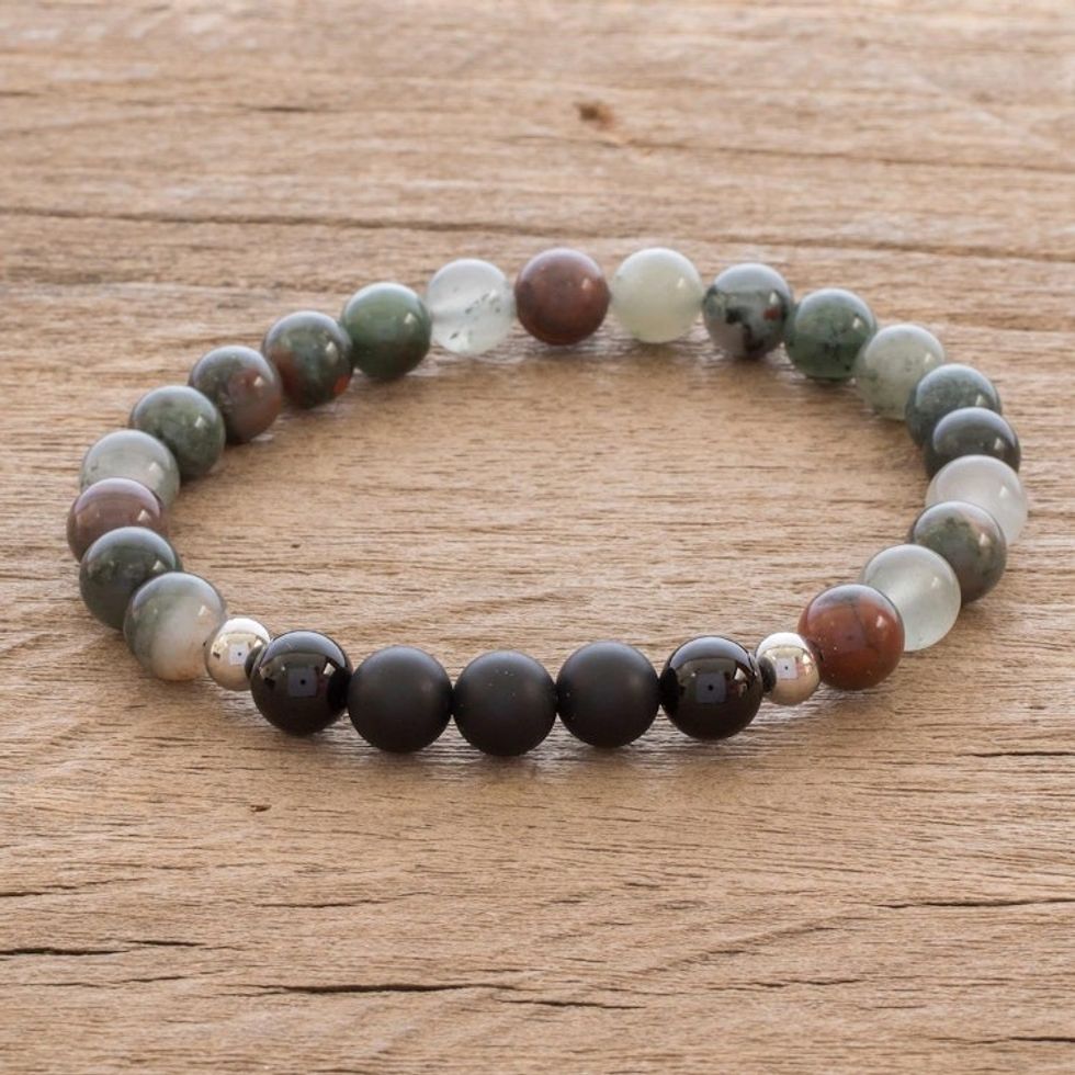 Multicolored Agate Beaded Stretch Bracelet 'Colors of Costa Rica'