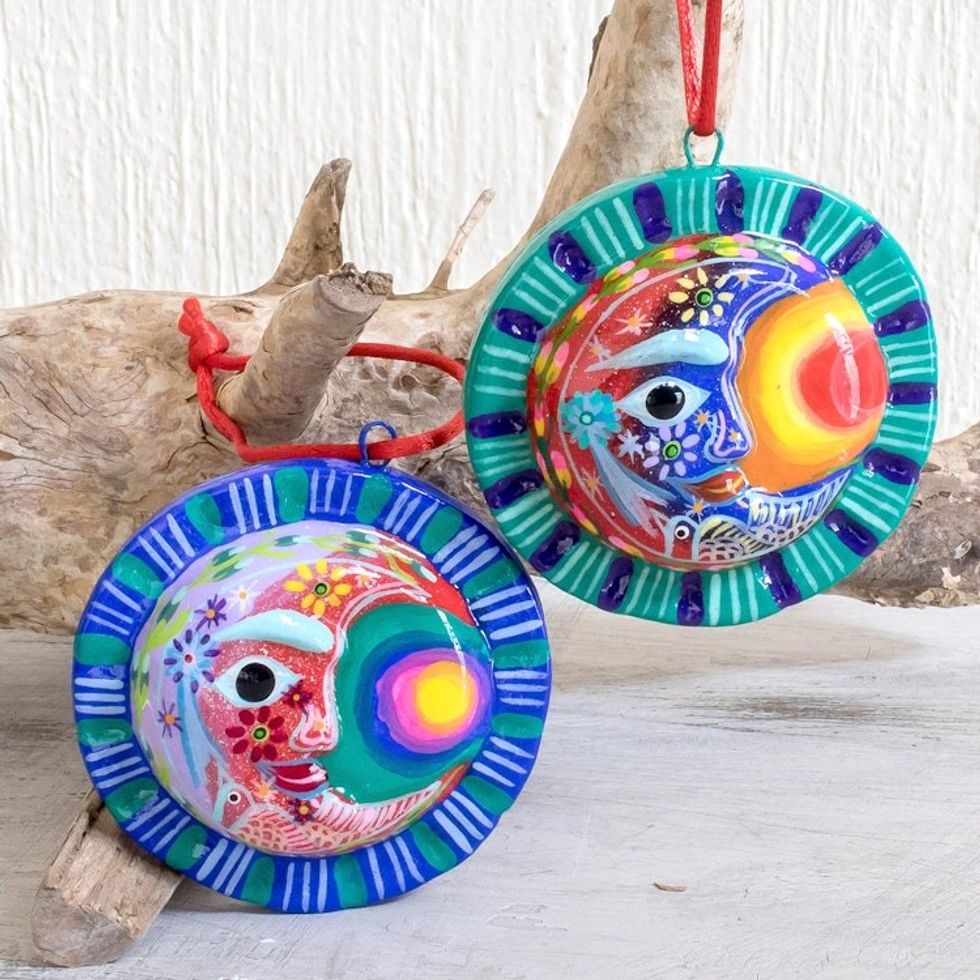 Crescent Moon Eclipse Ceramic Ornaments Pair 'Eclipse of the Sun'