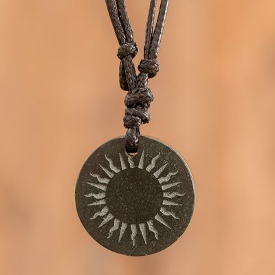 Alternate image for Black Jade Sun Pendant Necklace from Guatemala Mayan Sunlight