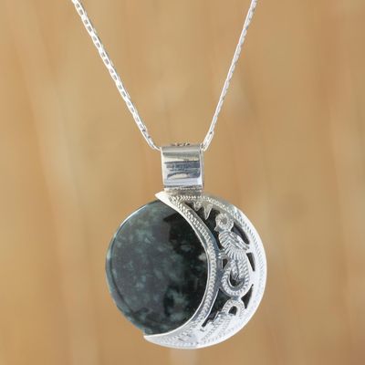 Alternate image for Maya Eclipse Pendant Green and Black Jade on Silver Jewelry Quetzal Eclipse