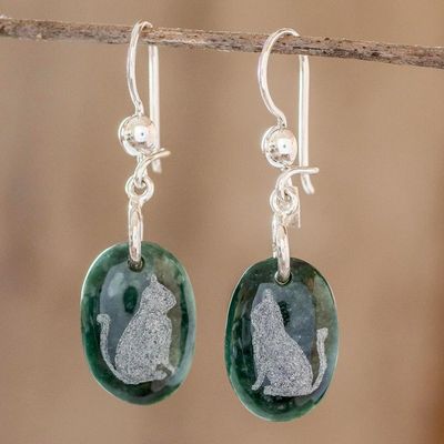 Alternate image for Sterling Silver and Jade Cat Dangle Earrings Nature of God - Cat