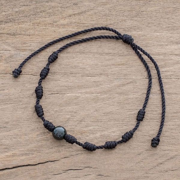 Alternate image for Black Jade and Nylon Knotted Cord Adjustable Bracelet Bold Texture in Black