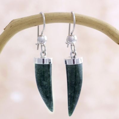 Alternate image for Artisan Crafted Sterling Silver Dark Green Jade Earrings Forest Cat