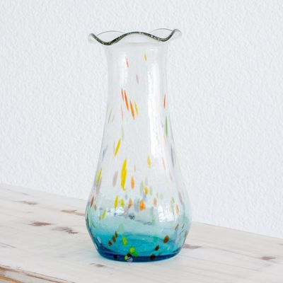 Alternate image for Fair Trade Artisan Crafted Hand Blown Glass Vase Aquatic Fantasy