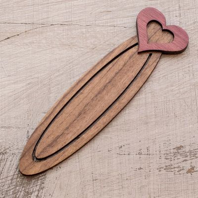 Alternate image for Handcrafted Recycled Teak Heart Theme Bookmark Book Lovers