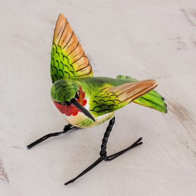 Alternate image for Hand Sculpted Ceramic Ruby-Throated Hummingbird Figurine Ruby-Throated Hummingbird