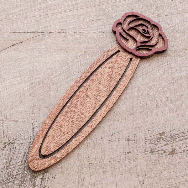 Alternate image for Handcrafted Recycled Teak Floral Rose Theme Bookmark Blossoming Rose
