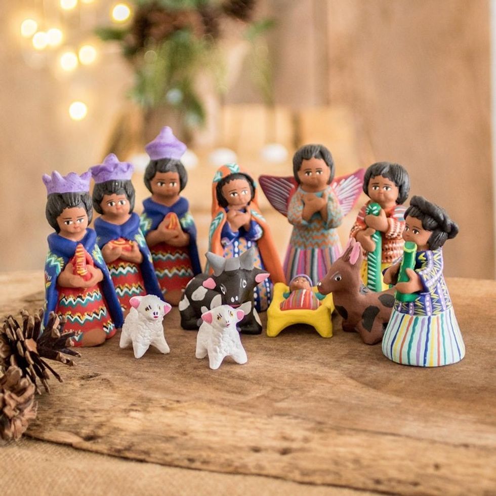 Unique Ceramic Nativity Scene Sculpture Set of 12 'Chichicastenango'