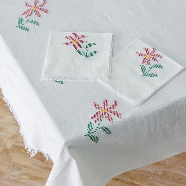 Alternate image for White Floral Cotton Table Linen Set from Guatemala Poinsettia Grace