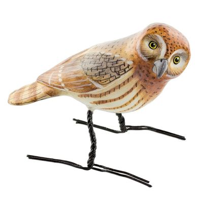 Alternate image for Artisan Crafted Elf Owl Ceramic Bird Figurine from Guatemala Elf Owl