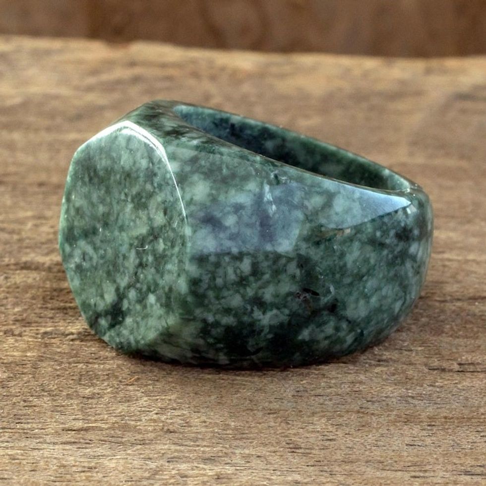 Signet Style Green Guatemalan Jade Ring 'Indomitable'