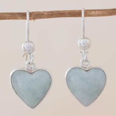 Alternate image for Sterling Silver Heart Earrings with Light Green Jade Innocent Heart
