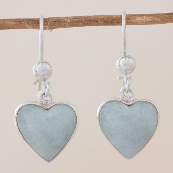 Alternate image for Sterling Silver Heart Earrings with Light Green Jade Innocent Heart