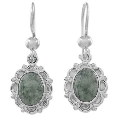 Alternate image for Jade Sterling Silver Oval Shape Dangle Earrings Guatemala Woodland Princess