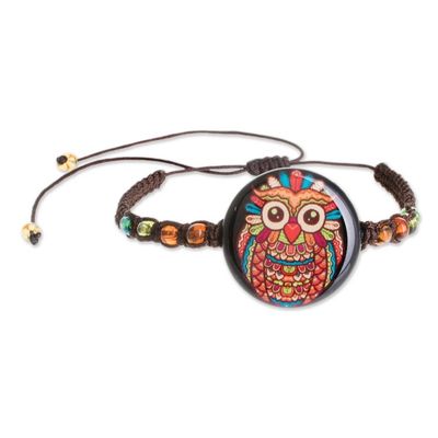 Alternate image for Owl-Themed Glass Beaded Macrame Pendant Bracelet Colorful Owl