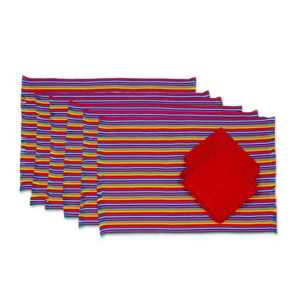 Alternate image for Set of 6 Multicolored Striped Cotton Placemats and Napkins Rainbow Inspiration