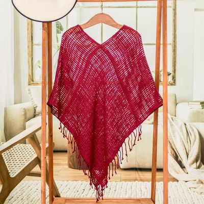 Alternate image for Handloomed Cotton Poncho Fresh Berry