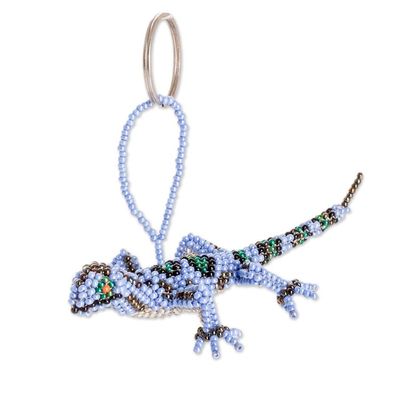 Alternate image for Handcrafted Glass Beaded Lizard Keychain in Blue Hues The Wizard Lizard