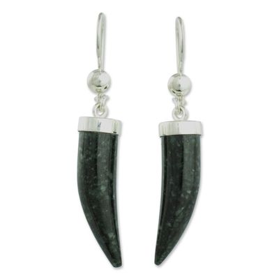Alternate image for Artisan Crafted Sterling Silver Dark Green Jade Earrings Forest Cat
