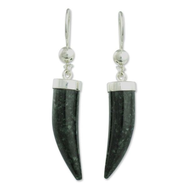 Alternate image for Artisan Crafted Sterling Silver Dark Green Jade Earrings Forest Cat