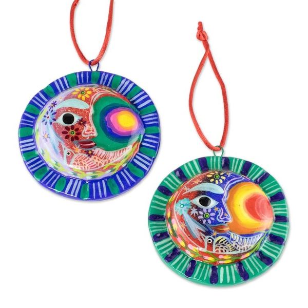 Alternate image for Crescent Moon Eclipse Ceramic Ornaments Pair Eclipse of the Sun