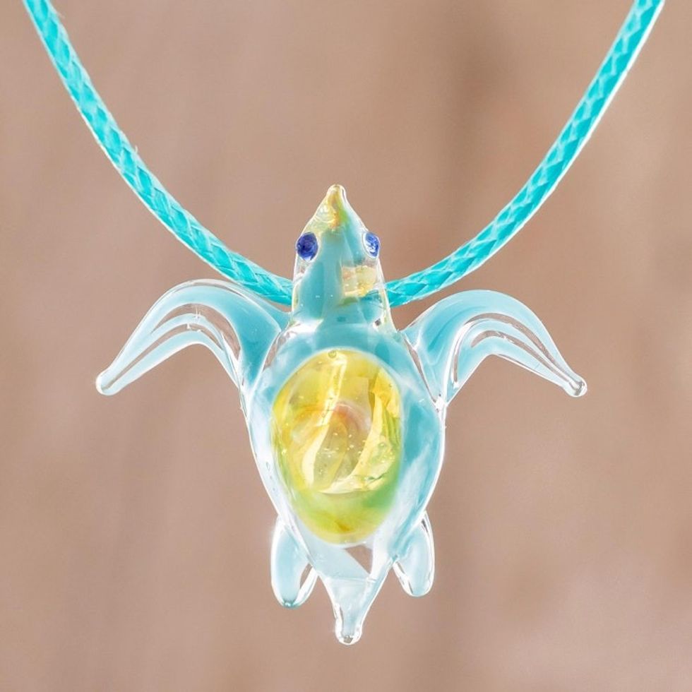 Art Glass Sea Turtle Pendant Necklace from Costa Rica 'In the Ocean'