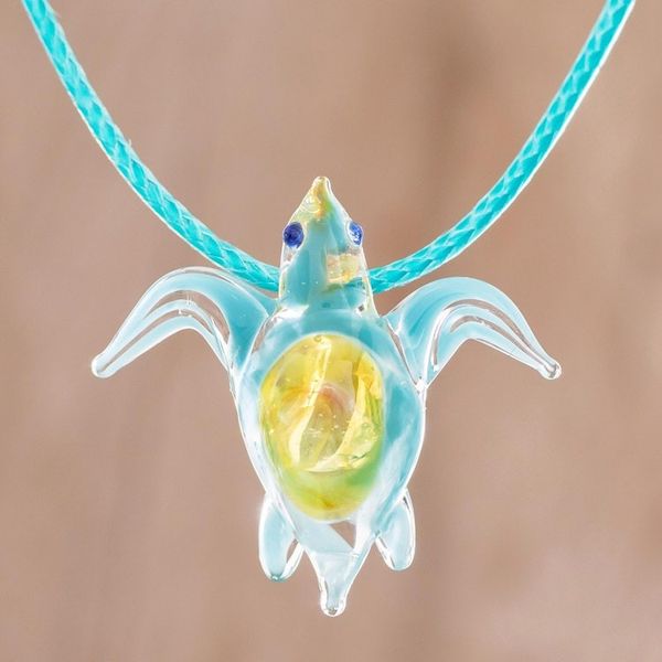 Alternate image for Art Glass Sea Turtle Pendant Necklace from Costa Rica In the Ocean