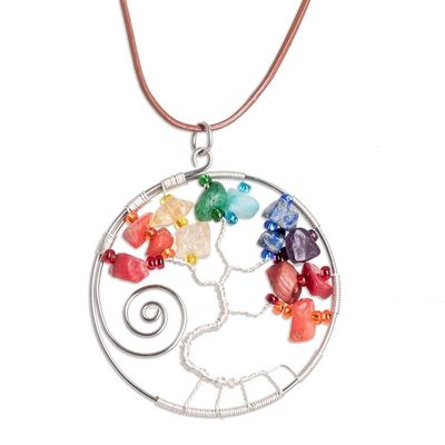 Alternate image for Nature-Themed Polished Multi-Gemstone Pendant Necklace Love Your Magical Nature