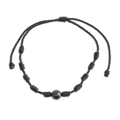 Alternate image for Black Jade and Nylon Knotted Cord Adjustable Bracelet Bold Texture in Black