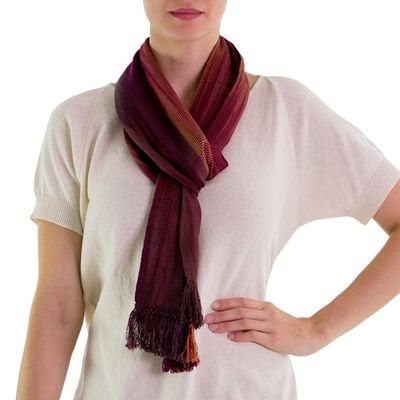 Alternate image for Handcrafted Rayon Scarf Solola Wine Cocoa