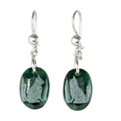 Alternate image for Sterling Silver and Jade Cat Dangle Earrings Nature of God - Cat
