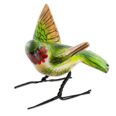 Alternate image for Hand Sculpted Ceramic Ruby-Throated Hummingbird Figurine Ruby-Throated Hummingbird