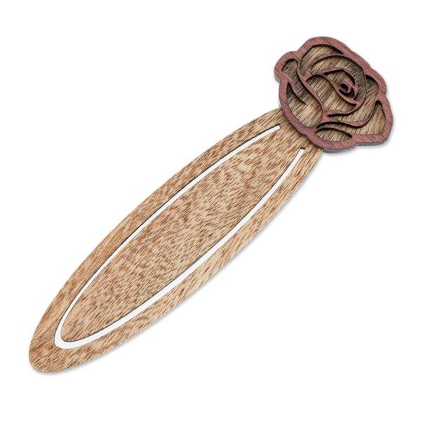 Alternate image for Handcrafted Recycled Teak Floral Rose Theme Bookmark Blossoming Rose