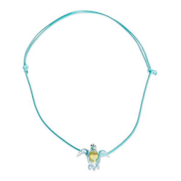 Alternate image for Art Glass Sea Turtle Pendant Necklace from Costa Rica In the Ocean