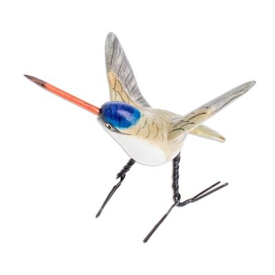 Alternate image for Ceramic Violet-Crowned Hummingbird Figurine from Guatemala Violet-Crowned Hummingbird