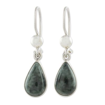 Alternate image for Drop-Shaped Jade Dangle Earrings in Dark Green Dark Green Tears