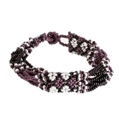 Alternate image for Hand Beaded Glass Bracelet Flower Harmony in Plum