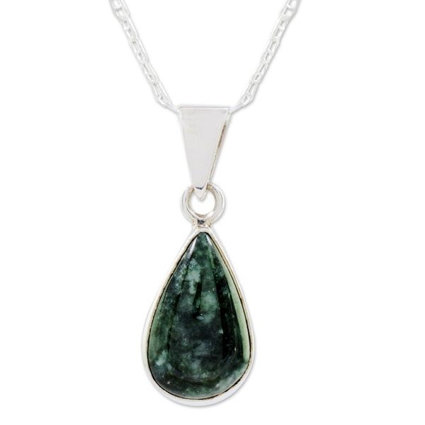 Alternate image for Green Jade Teardrop Pendant Necklace from Guatemala Falling Drop