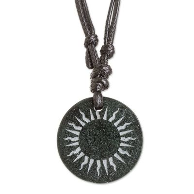 Alternate image for Black Jade Sun Pendant Necklace from Guatemala Mayan Sunlight