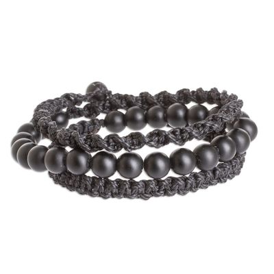 Alternate image for Handcrafted Black Macrame Wrap Bracelet with Onyx Beads Protective Shadows