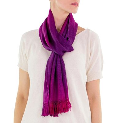 Alternate image for Purple Fuchsia Lilac Guatemalan Scarf Rayon Iridescent Purple