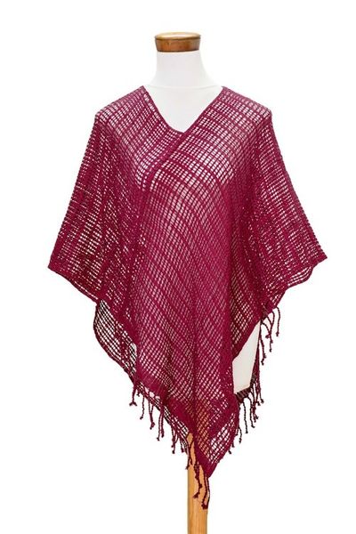 Alternate image for Handloomed Cotton Poncho Fresh Berry