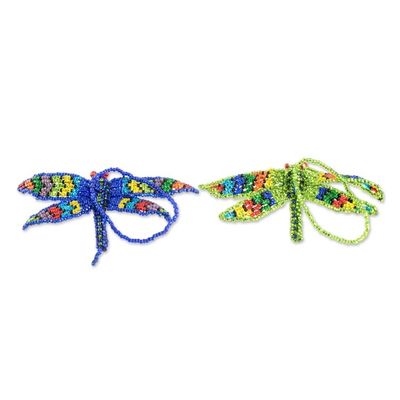 Alternate image for Hand-Beaded Glass Dragonfly Ornaments from Guatemala Pair Free Flight