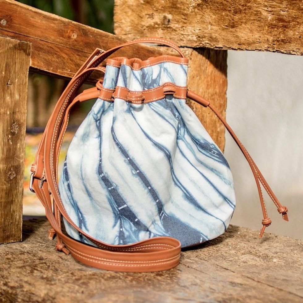 Artisan Crafted Cotton Shoulder Bag with Natural Indigo Dyes 'Indigo Clouds'