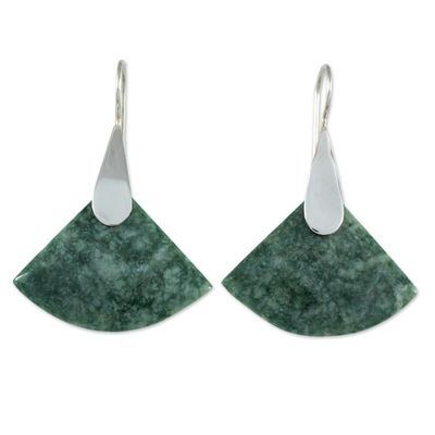 Alternate image for Contemporary Silver Dangle Earrings with Guatemalan Jade Cool Green Fan
