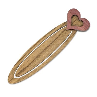 Alternate image for Handcrafted Recycled Teak Heart Theme Bookmark Book Lovers