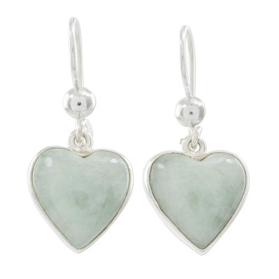Alternate image for Sterling Silver Heart Earrings with Light Green Jade Innocent Heart